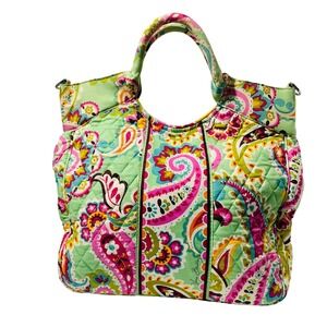 Vera Bradley Quilted Tote Bag‎ Purse Green Tutti Fruti Paisley Floral Carry All